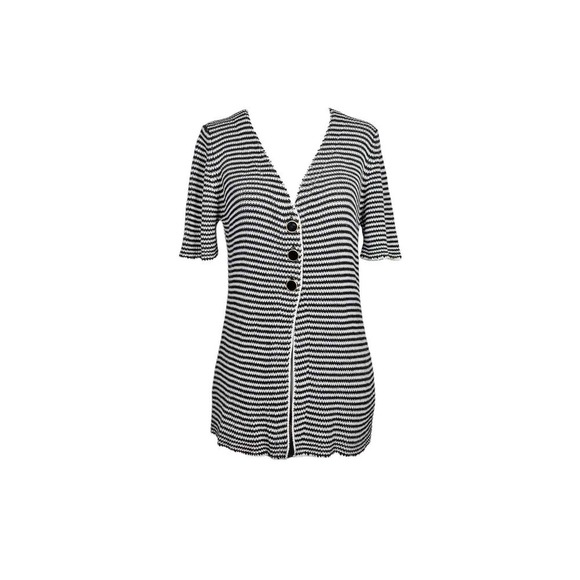 Claudie Pierlot Striped Linen Blend Cardigan Short Sleeve  Knit Size 3 Medium - Picture 1 of 7